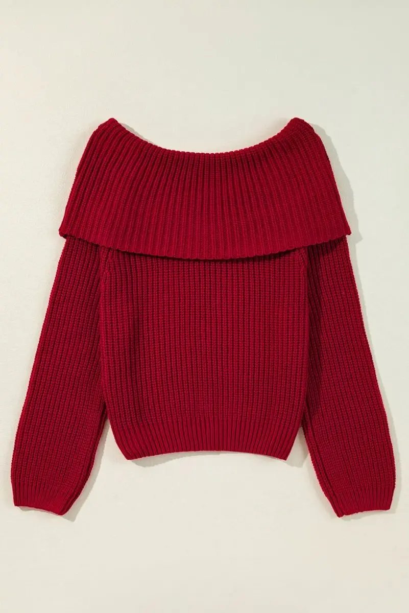 Racing Red Off-the-shoulder Knit Sweater - Love Salve